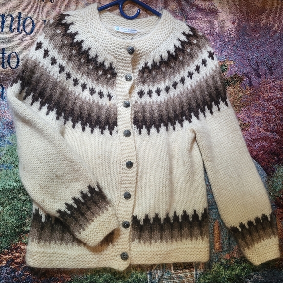 Vintage Sweaters - Islenzkur Heimilisionaour Iceland Vintage Handmade Wool Cardigan Sweater Medium